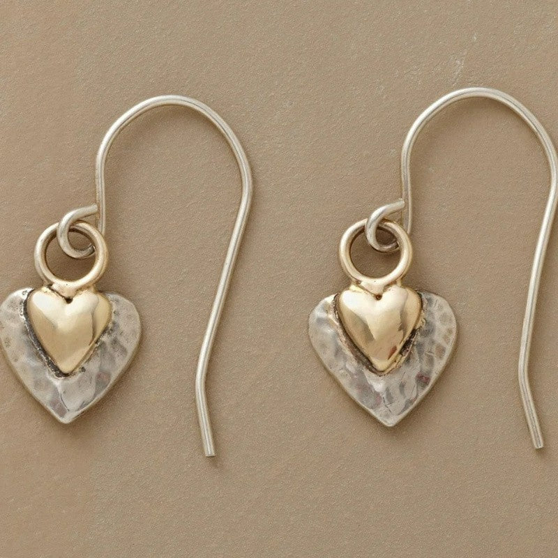 Two-Tone Nested Heart Drop Earrings