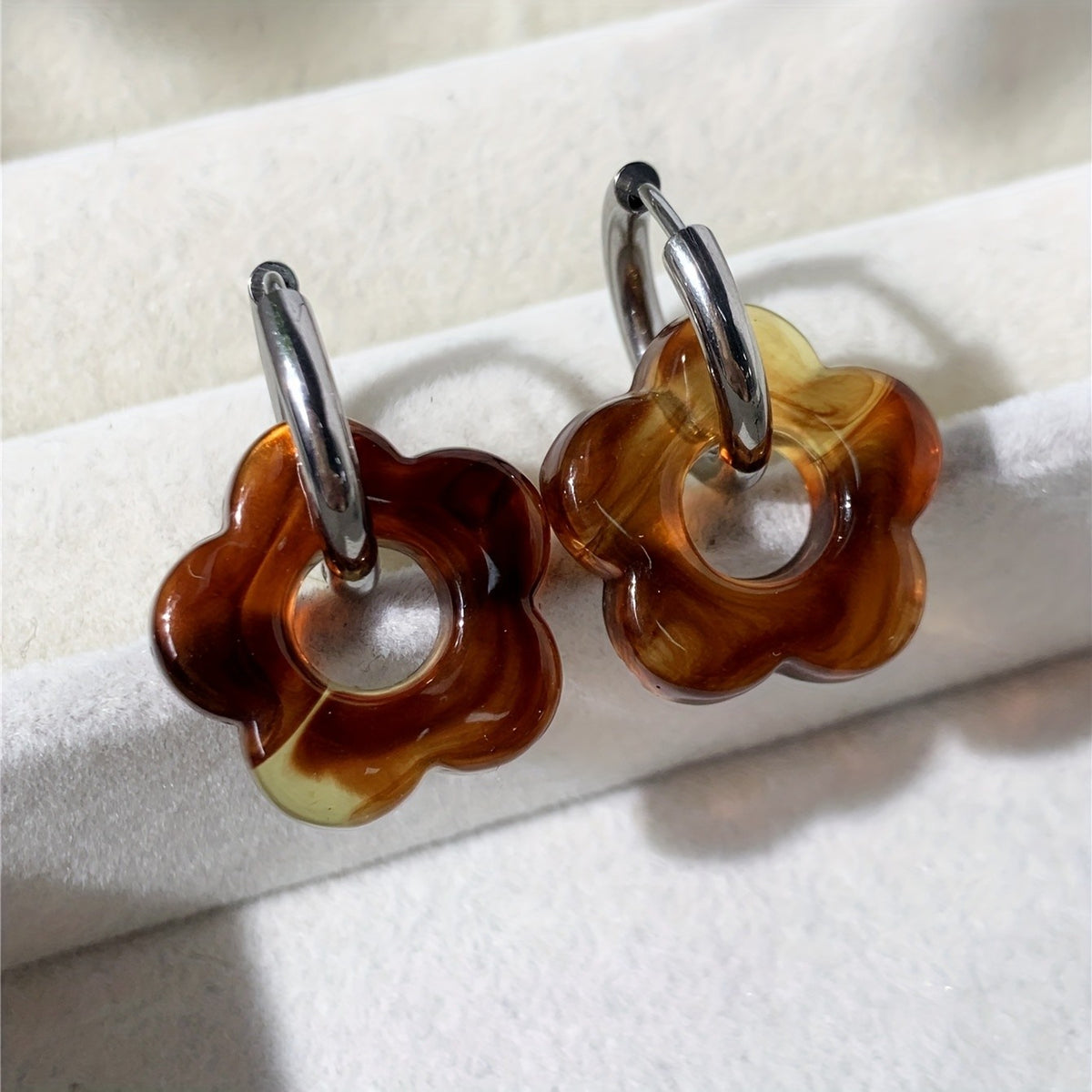 Marbled Flower Hoop Earrings