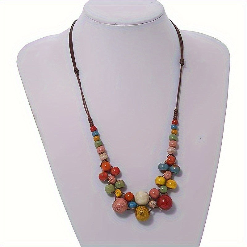 Multicolor Ceramic Bead Necklace & Bracelet Set