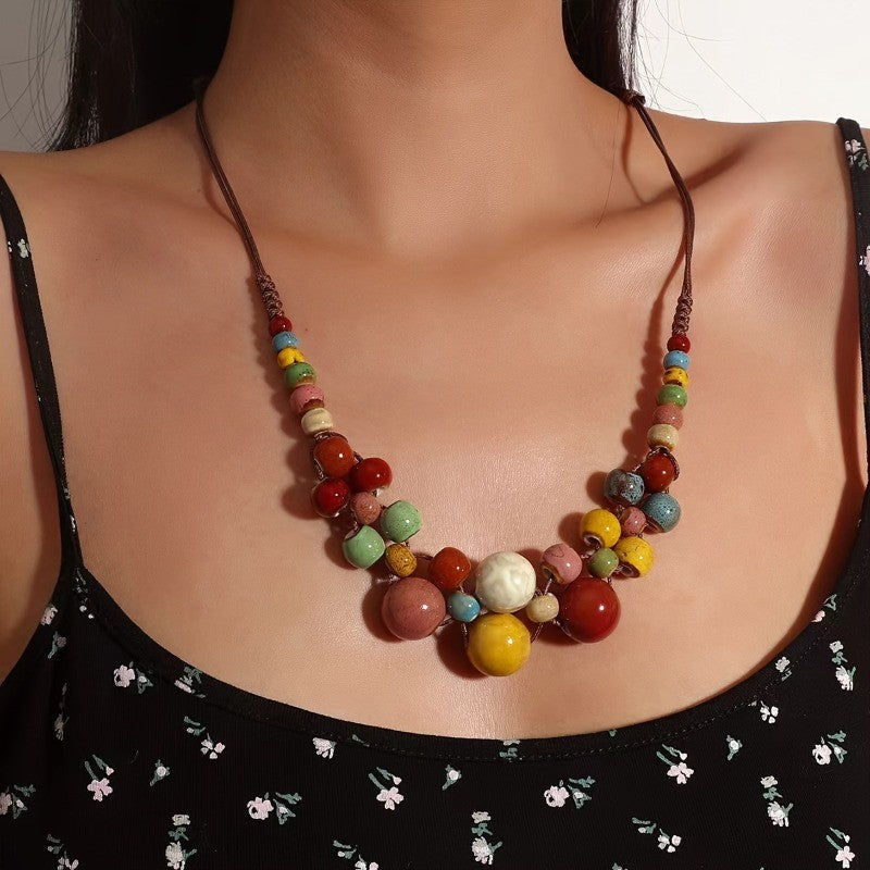 Multicolor Ceramic Bead Necklace & Bracelet Set