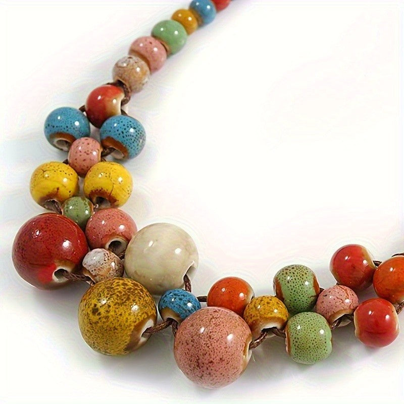Multicolor Ceramic Bead Necklace & Bracelet Set