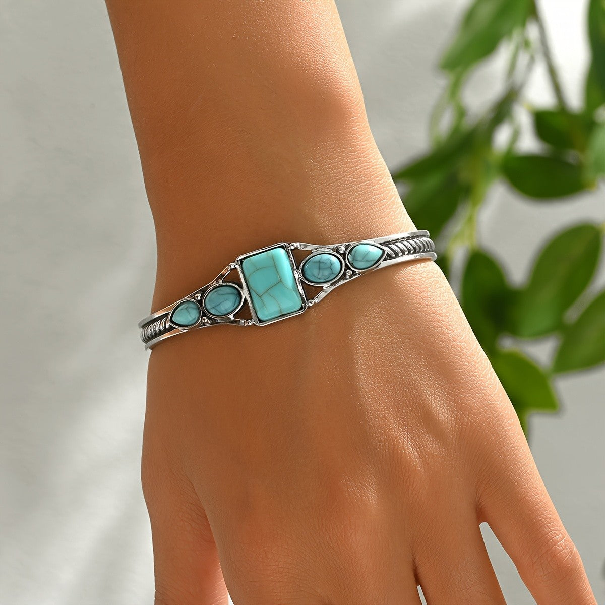 Square & Oval Turquoise Inlay Bracelet