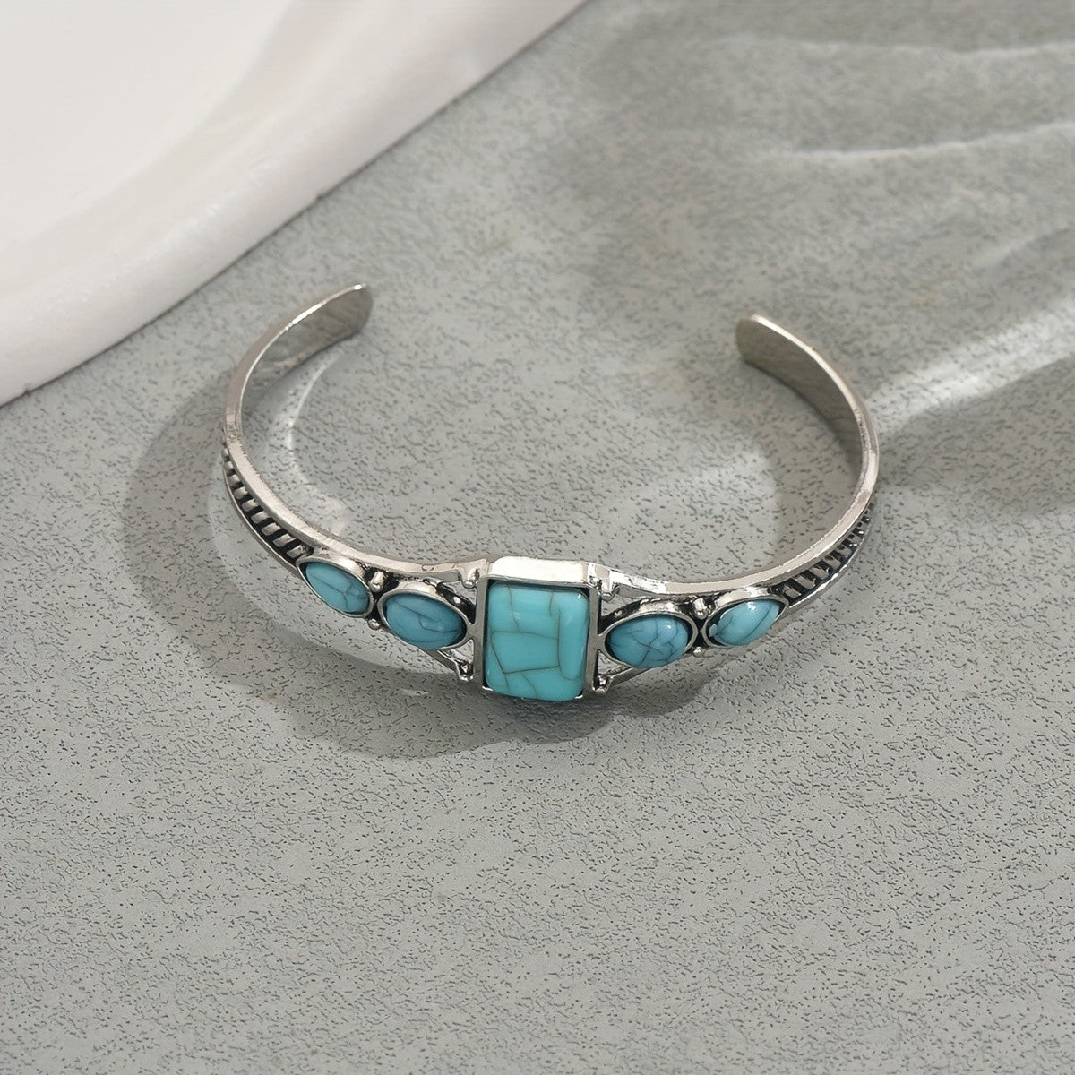 Square & Oval Turquoise Inlay Bracelet