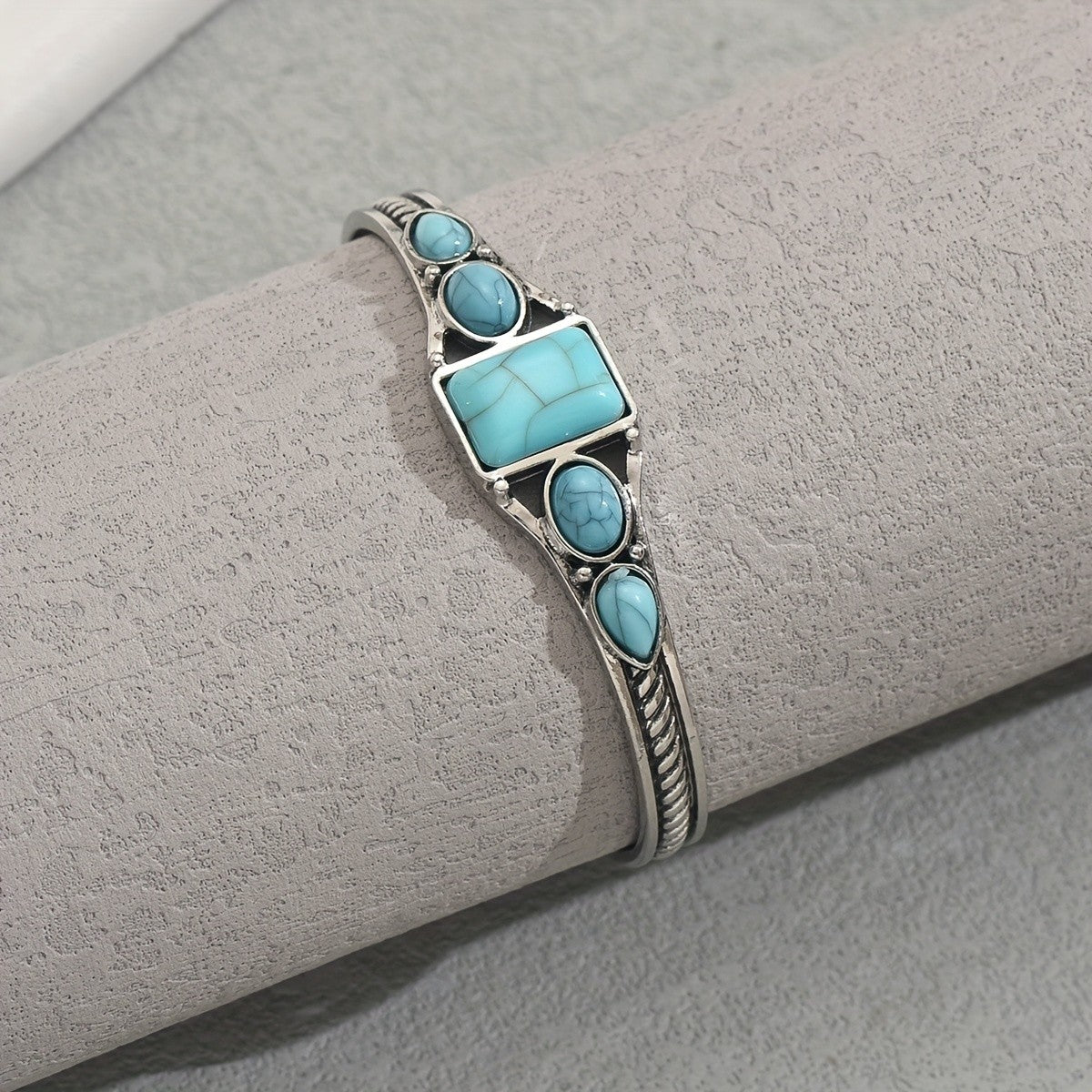 Square & Oval Turquoise Inlay Bracelet