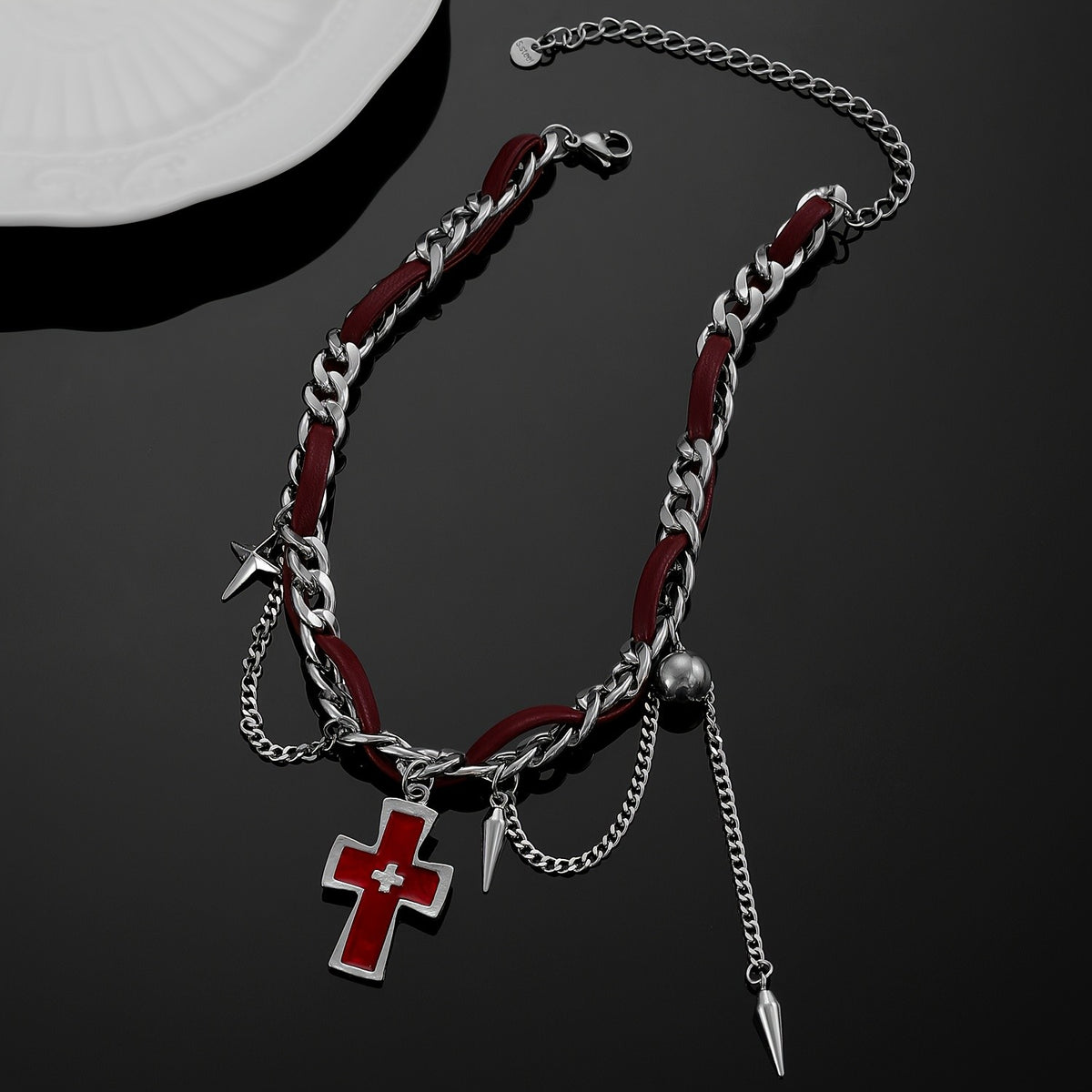 Red Cross & Burgundy Cord Necklace