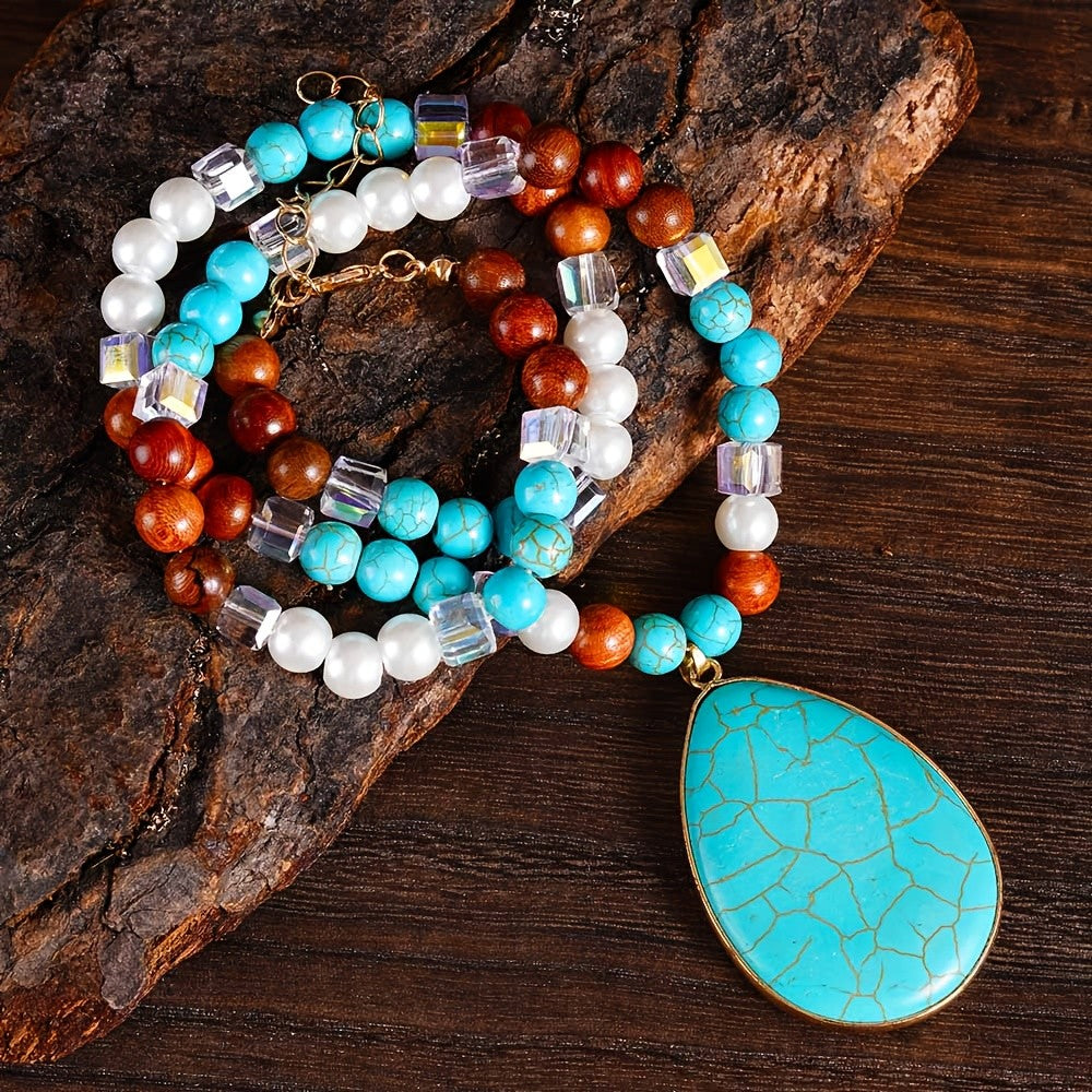 Turquoise Oval Pendant Necklace Set
