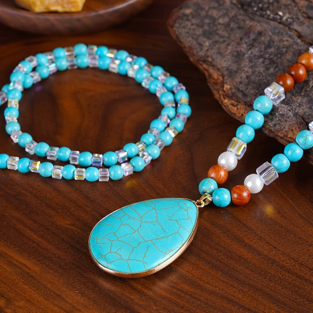 Turquoise Oval Pendant Necklace Set