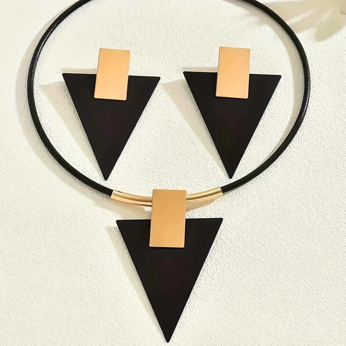 Black Triangle & Gold Bar Jewelry Set