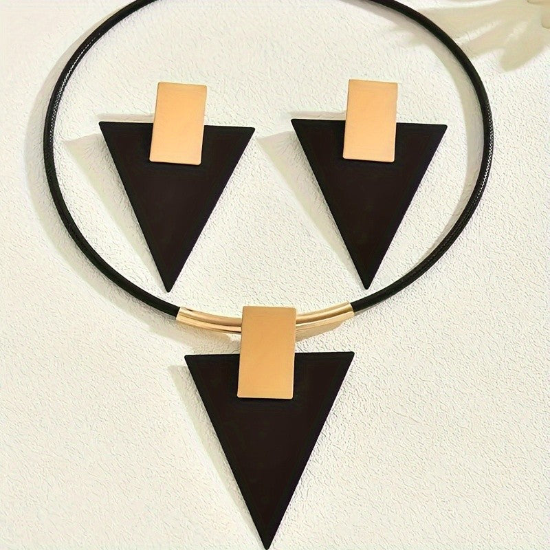 Black Triangle & Gold Bar Jewelry Set