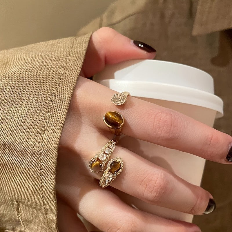 Tiger Eye & Crystal Ring Set