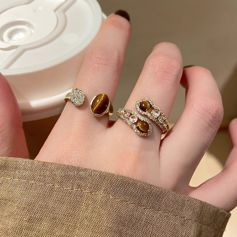 Tiger Eye & Crystal Ring Set