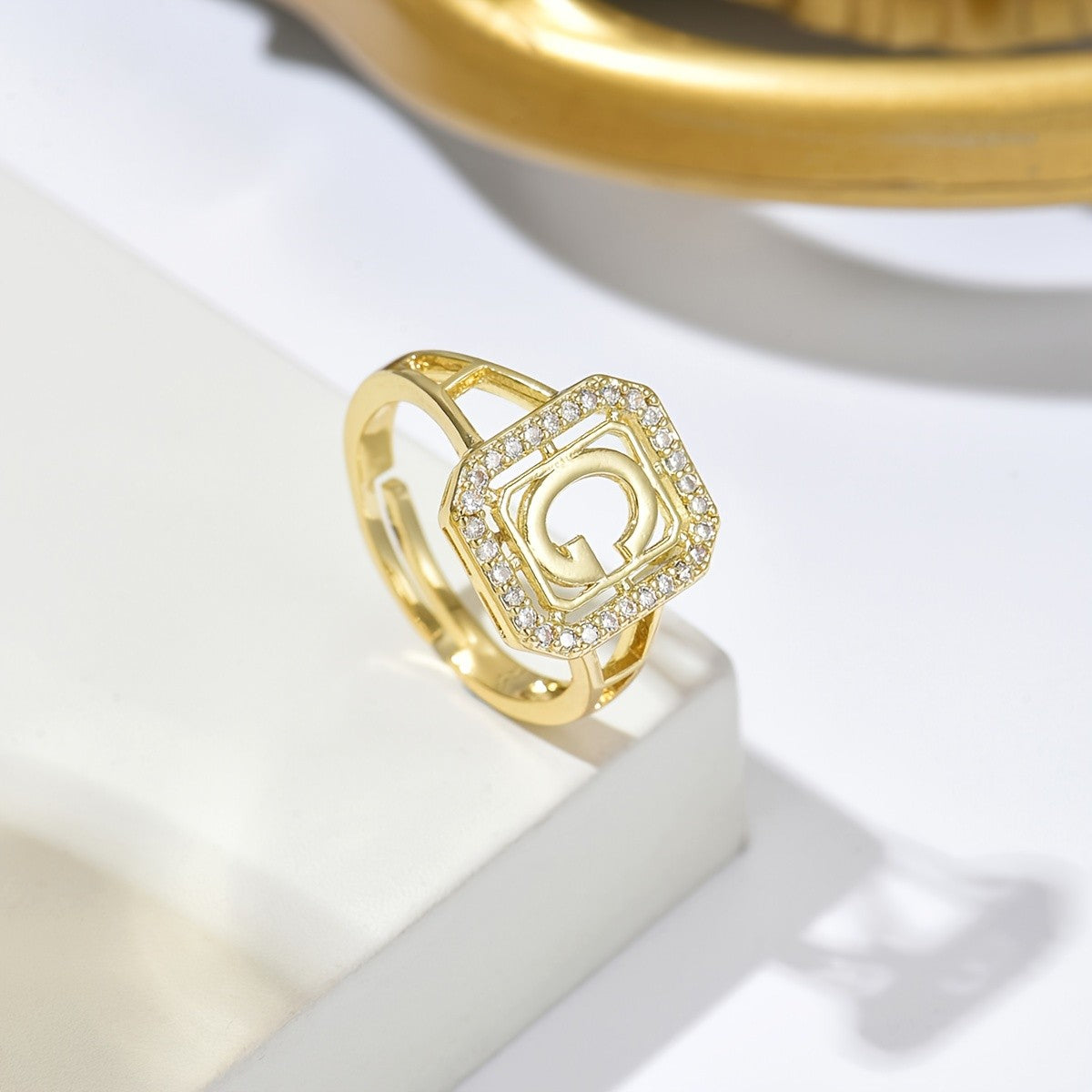 Crystal Initial Square Ring