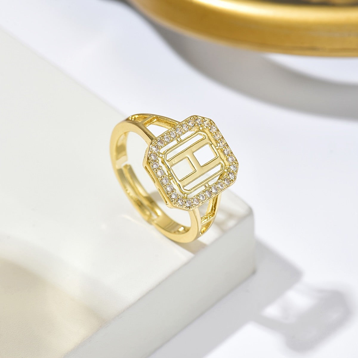 Crystal Initial Square Ring