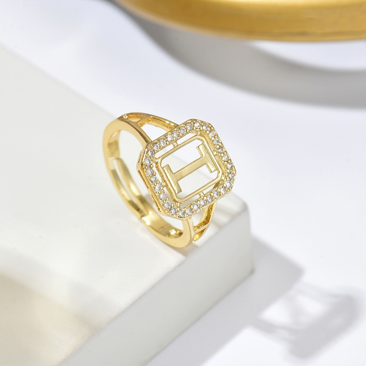 Crystal Initial Square Ring
