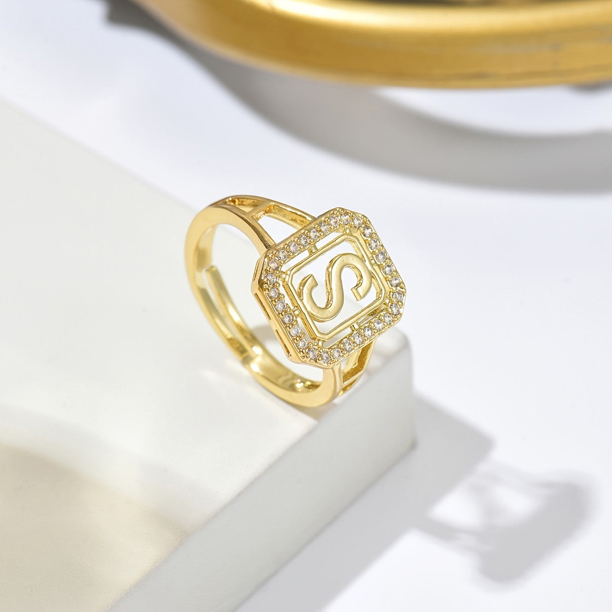 Crystal Initial Square Ring