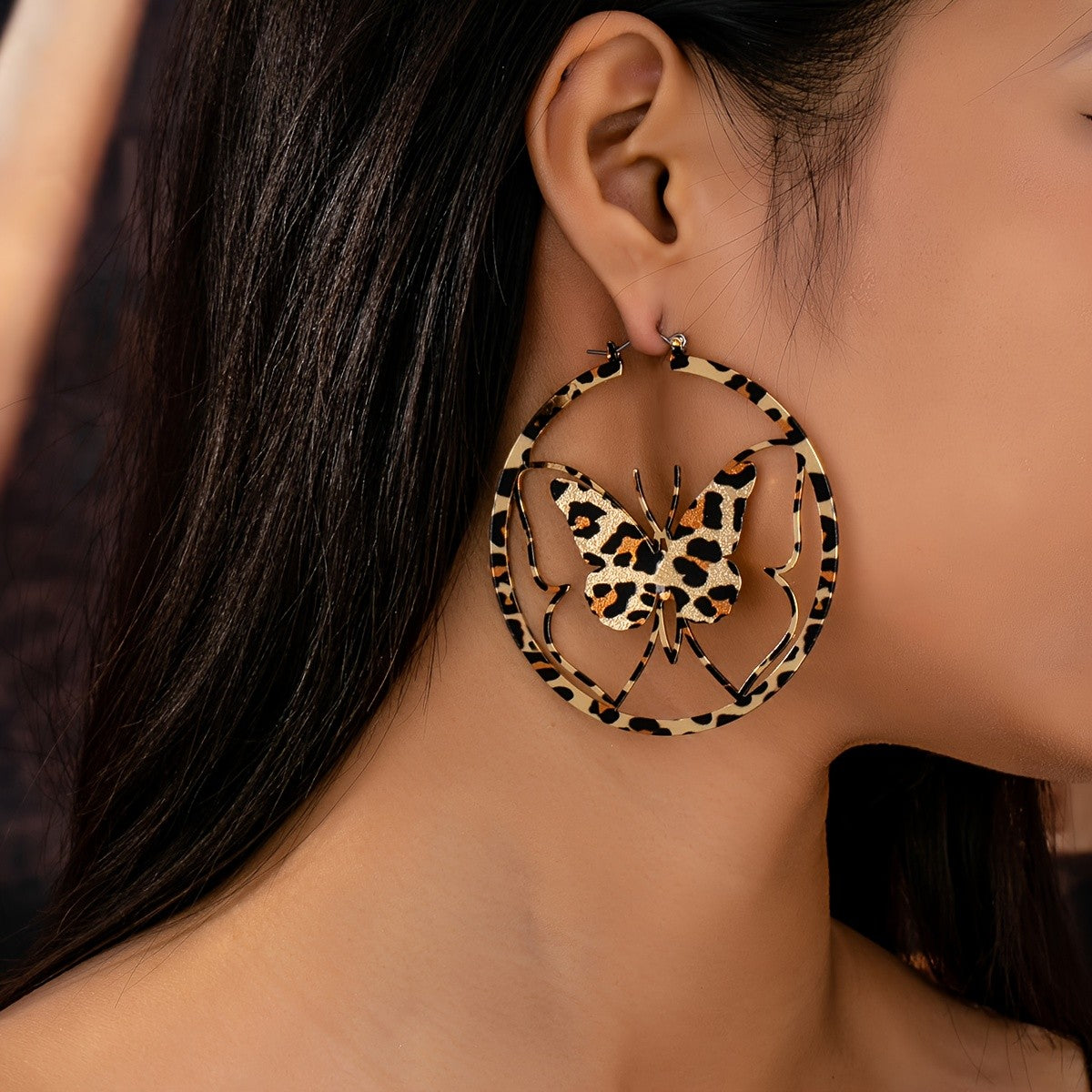 Leopard Butterfly Hoop Earrings