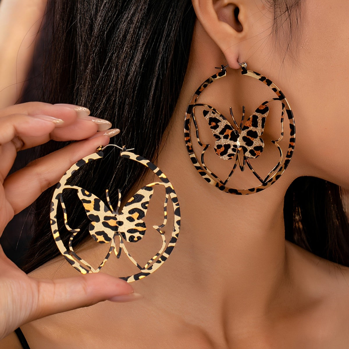 Leopard Butterfly Hoop Earrings