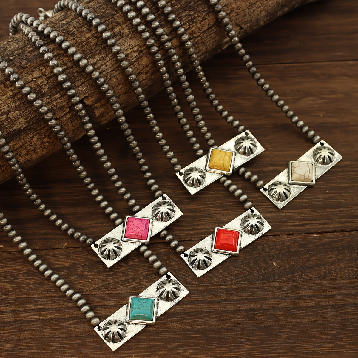 Turquoise Rectangle Bead Necklace