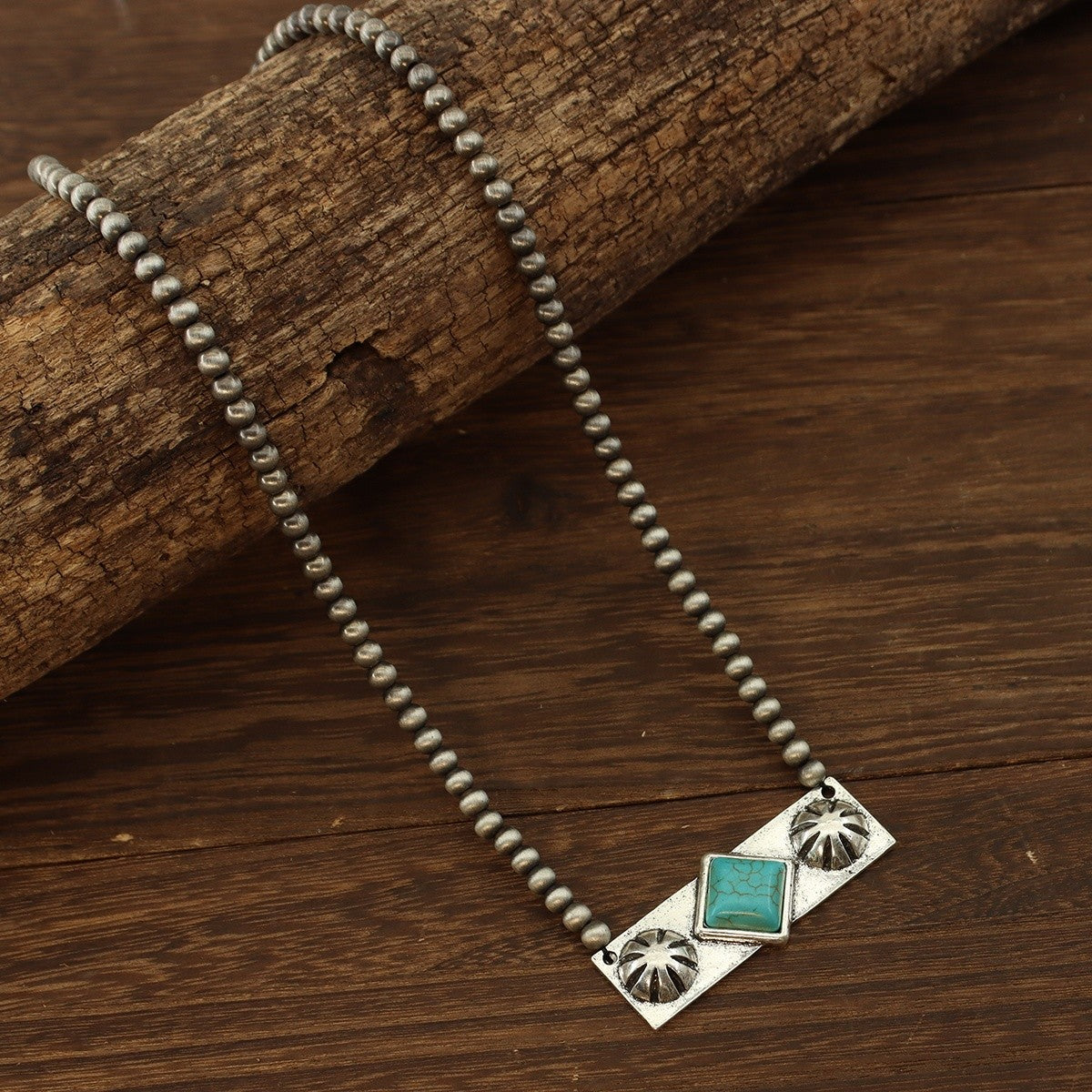 Turquoise Rectangle Bead Necklace