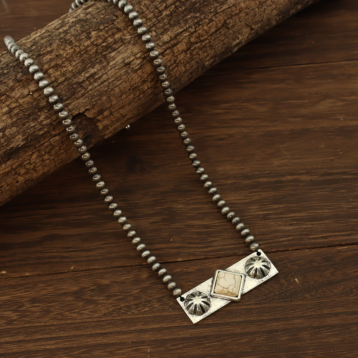 Turquoise Rectangle Bead Necklace