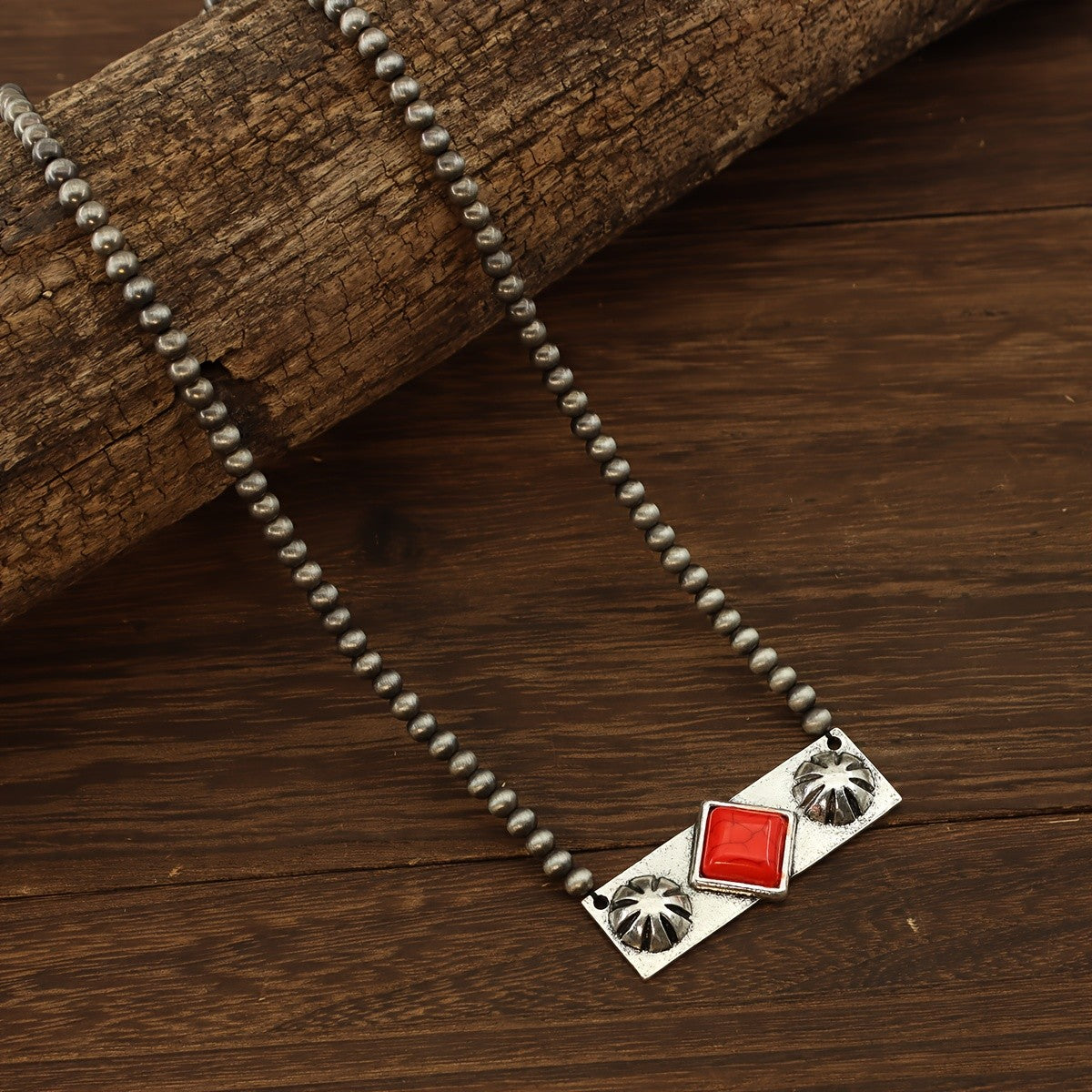 Turquoise Rectangle Bead Necklace