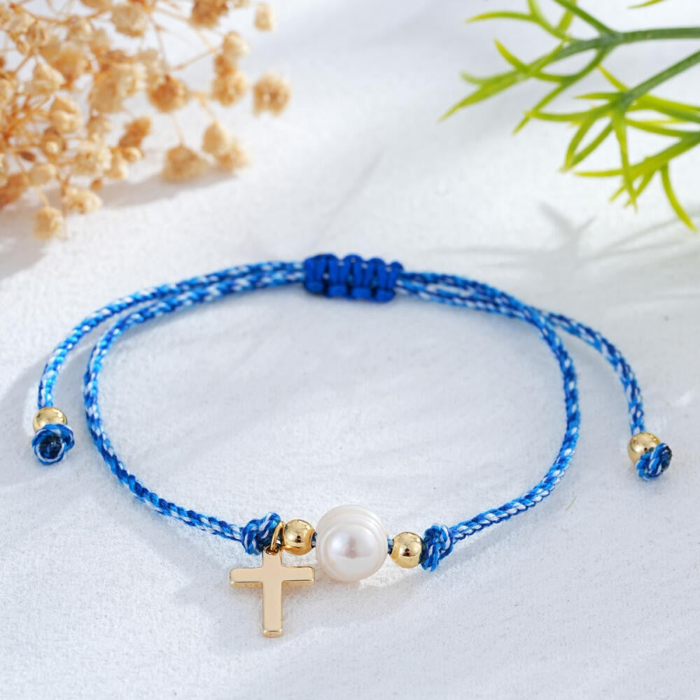 Faux Pearl Cross Rope Bracelet