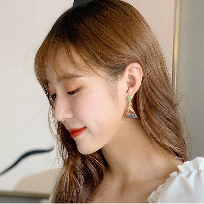 Jade Stone Triangle Drop Earrings