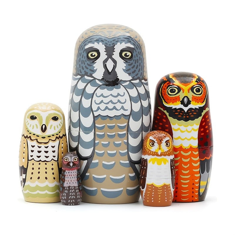 Hand-Painted Owl Nesting Doll Set