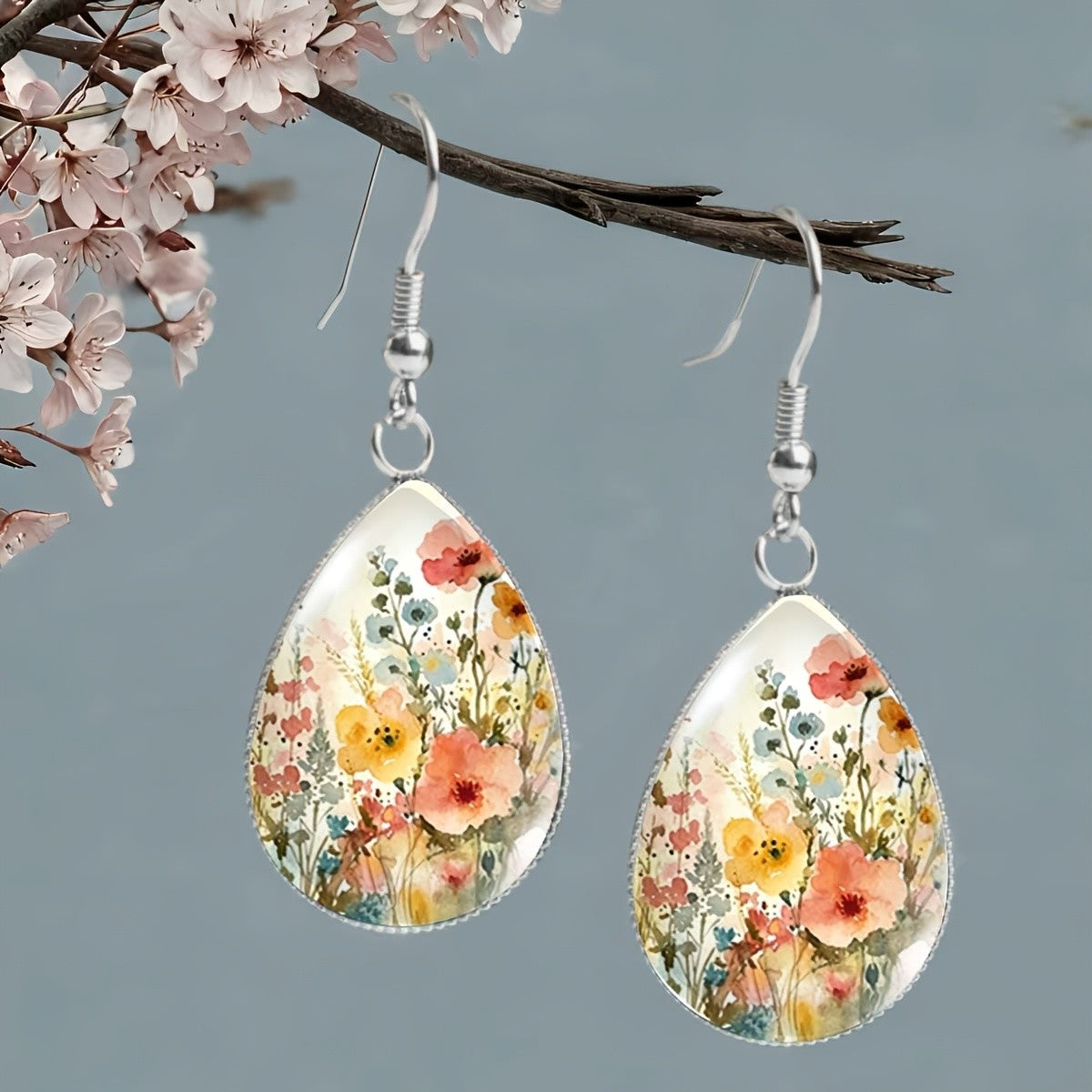 Watercolor Floral Teardrop Earrings
