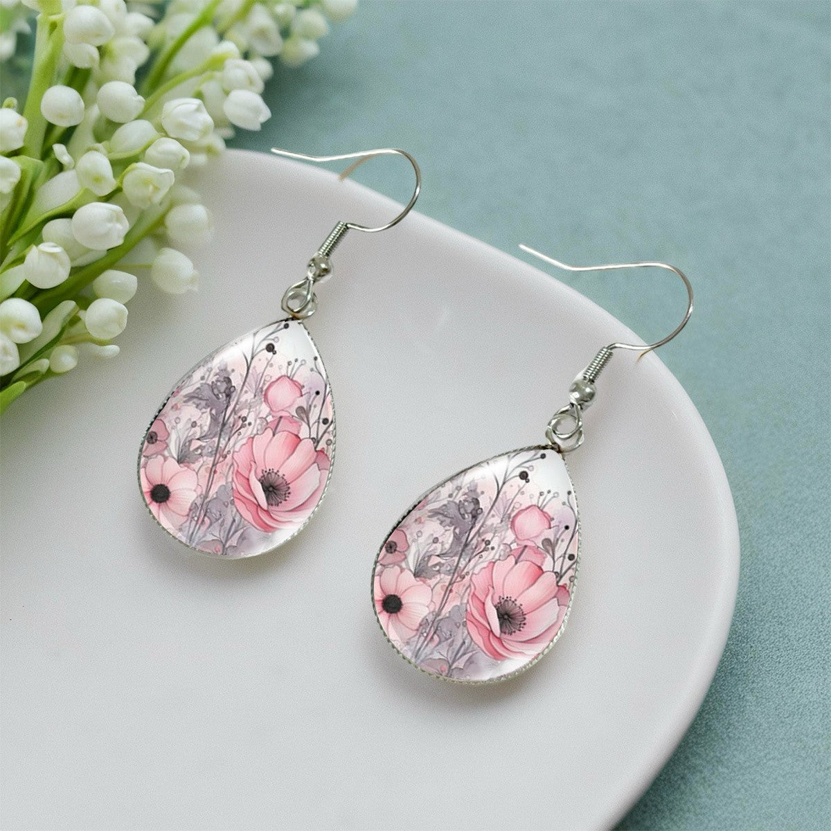Watercolor Floral Teardrop Earrings