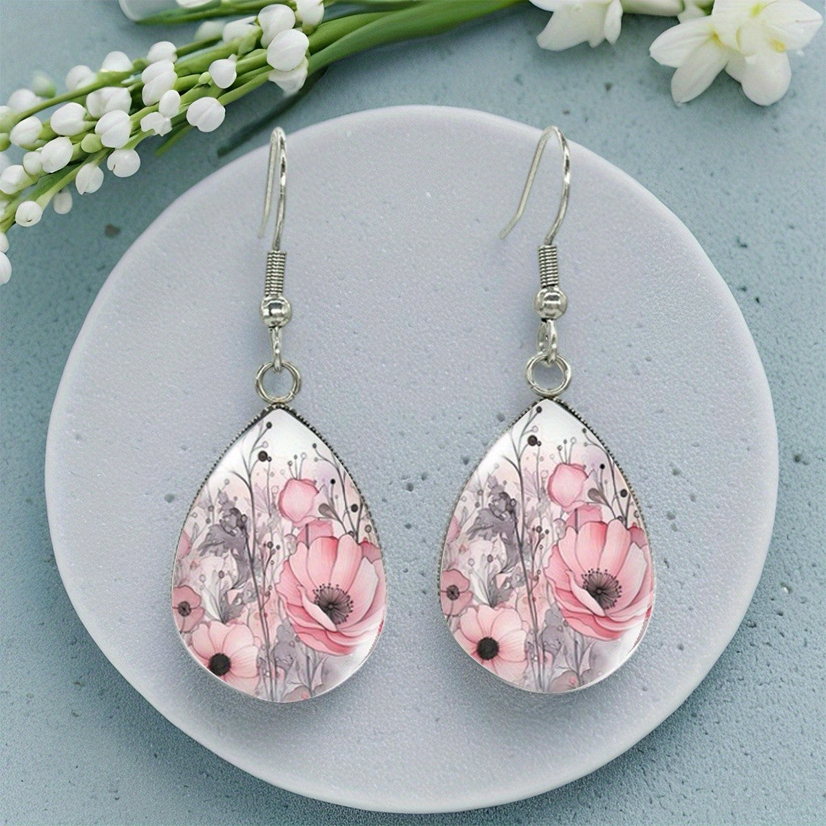 Watercolor Floral Teardrop Earrings