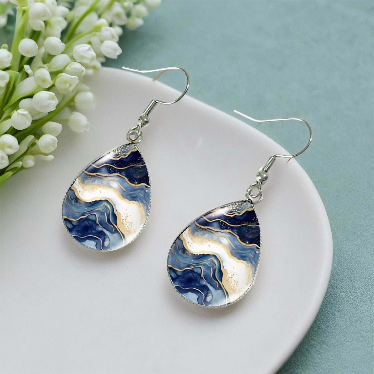 Agate Starry Sky Teardrop Earrings