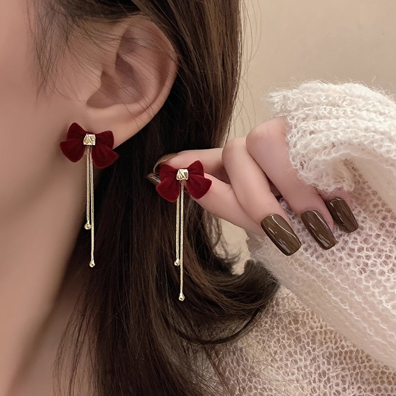 Velvet Bow Tassel Earrings