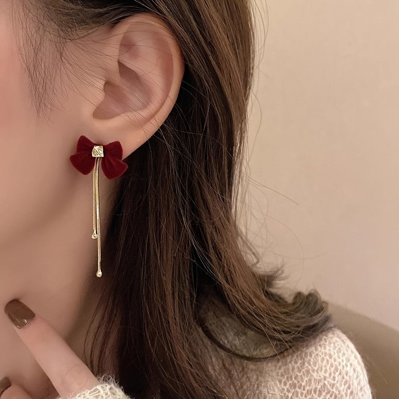 Velvet Bow Tassel Earrings