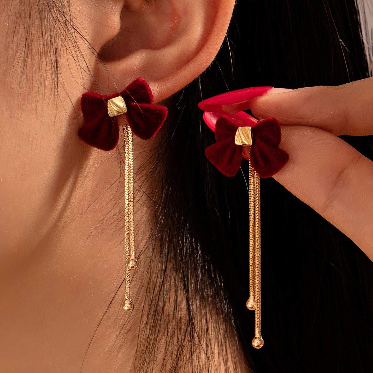 Velvet Bow Tassel Earrings