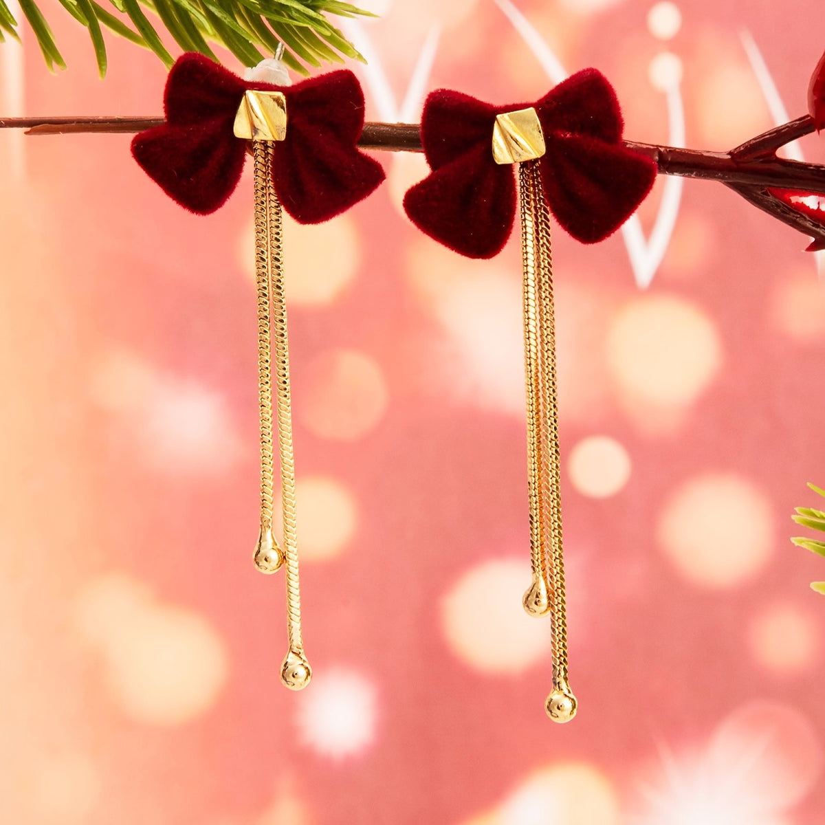 Velvet Bow Tassel Earrings