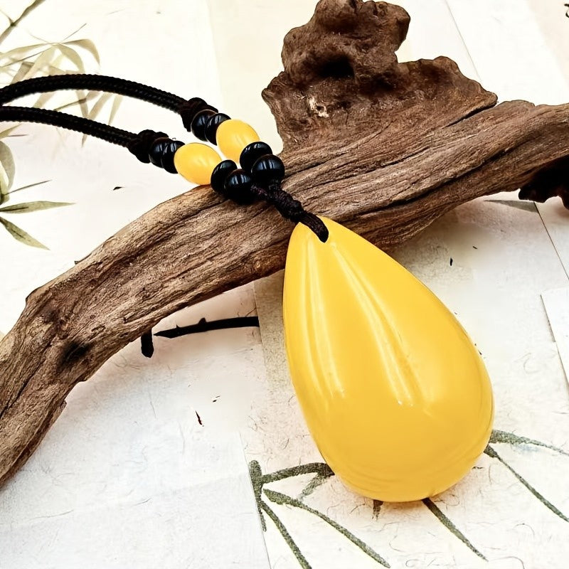 Yellow Amber Teardrop Pendant Necklace