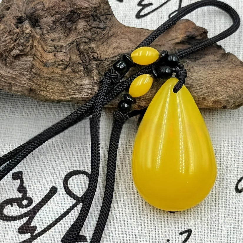 Yellow Amber Teardrop Pendant Necklace