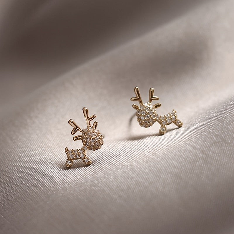 Zircon Crystal Reindeer Stud Earrings