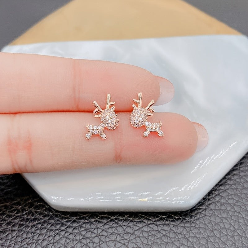 Zircon Crystal Reindeer Stud Earrings