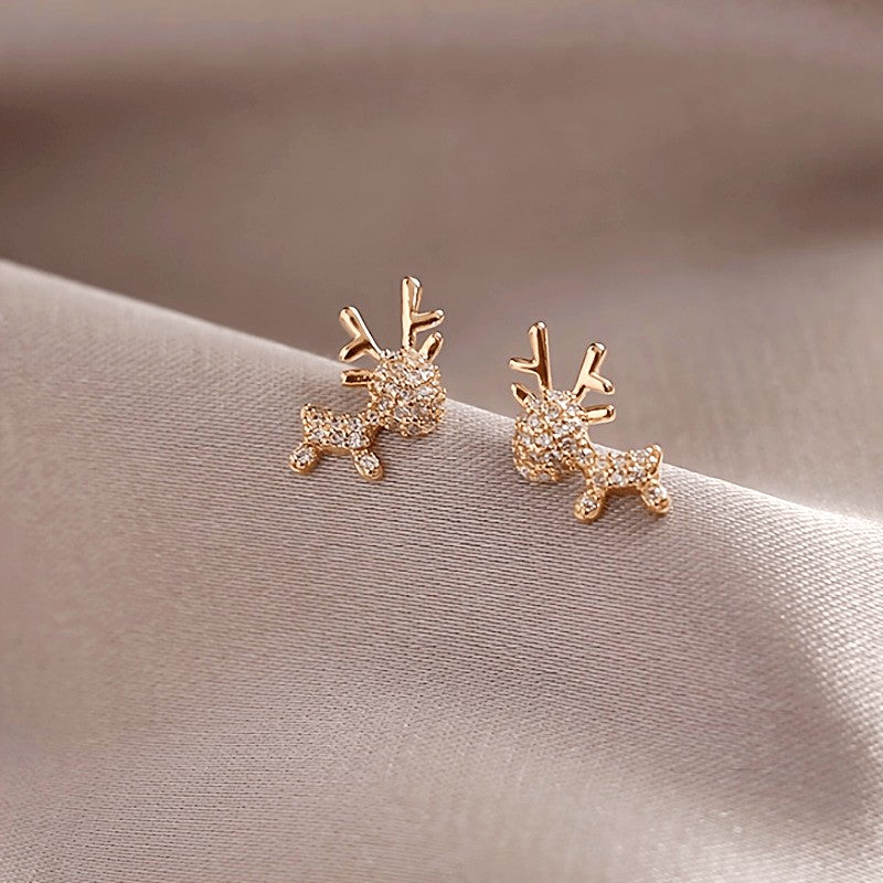 Zircon Crystal Reindeer Stud Earrings