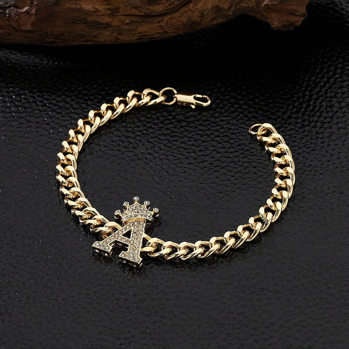 Crown Initial Chain Bracelet