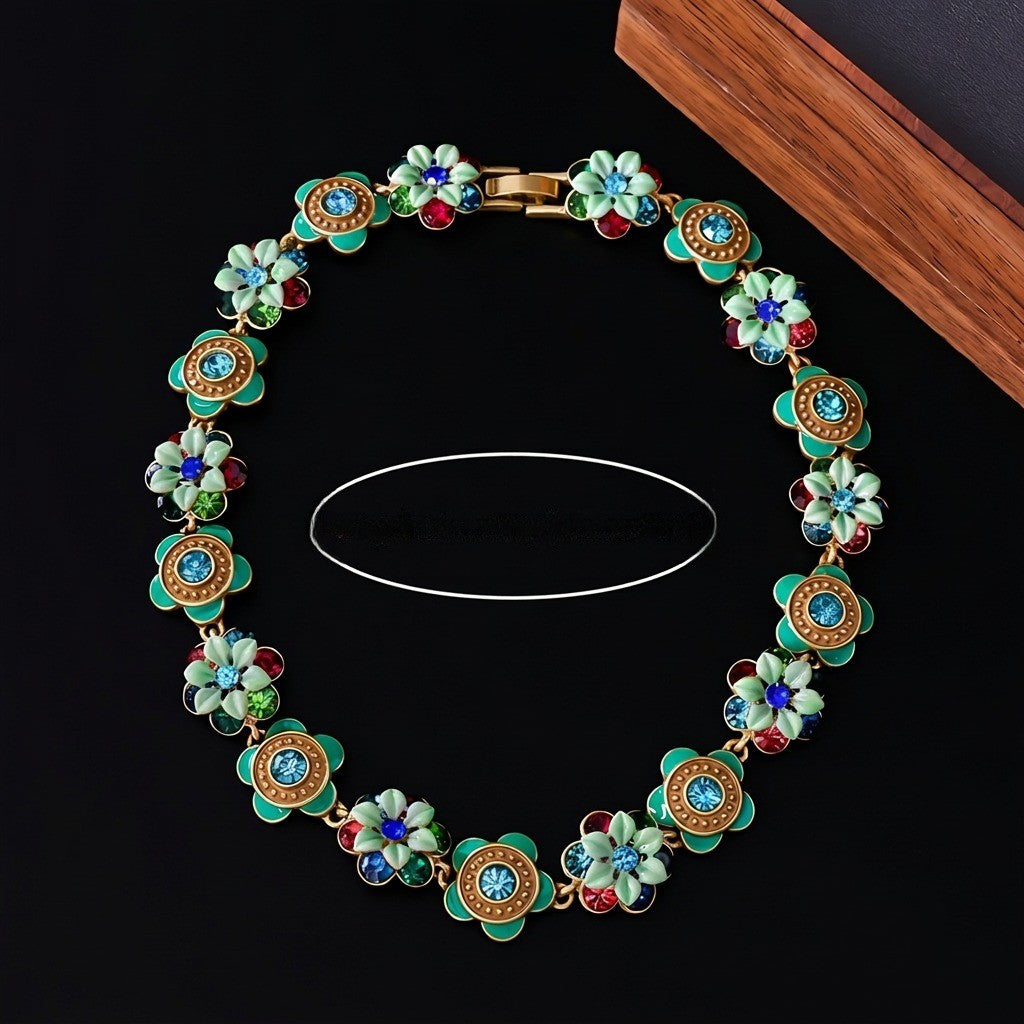 Multicolor Enamel Floral Necklace