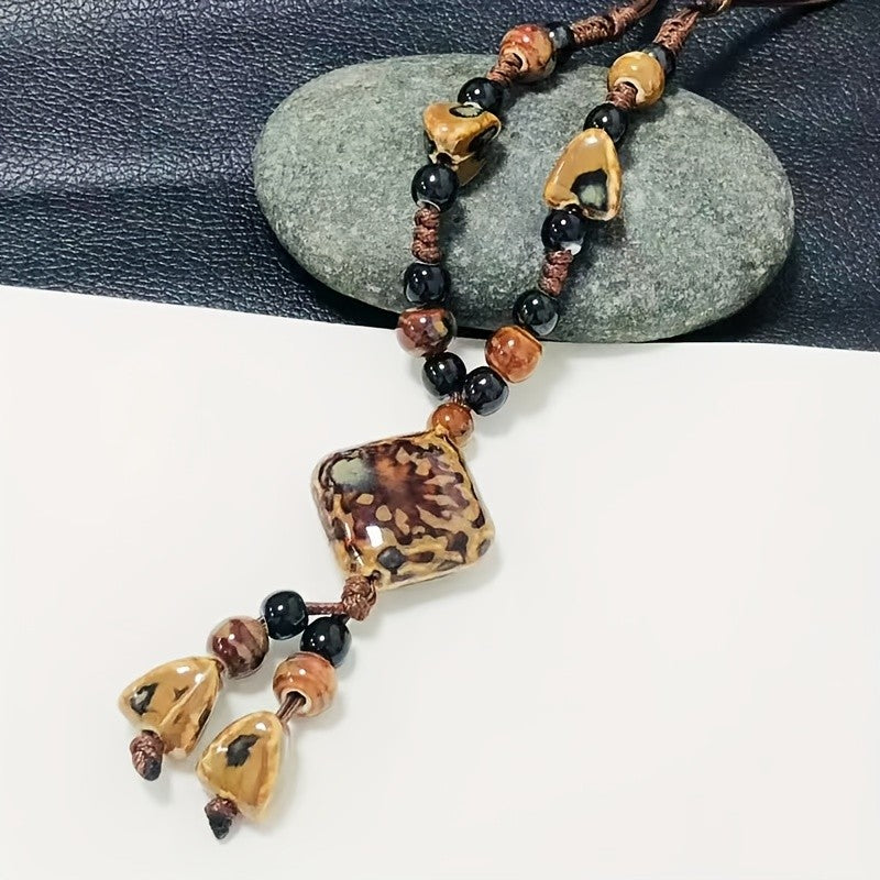 Marbled Ceramic Square Pendant Necklace