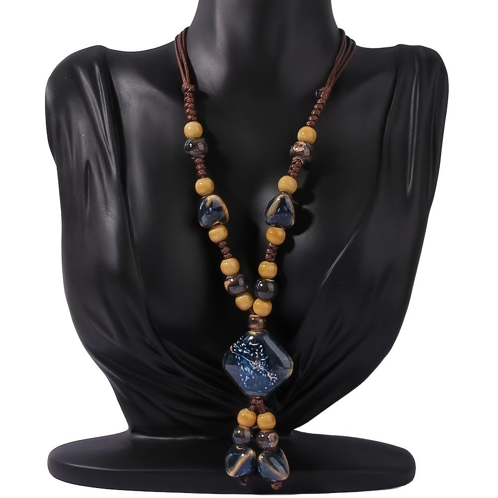 Marbled Ceramic Square Pendant Necklace