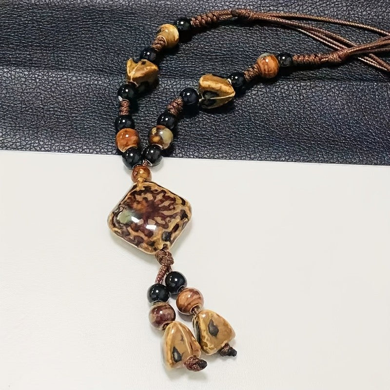 Marbled Ceramic Square Pendant Necklace