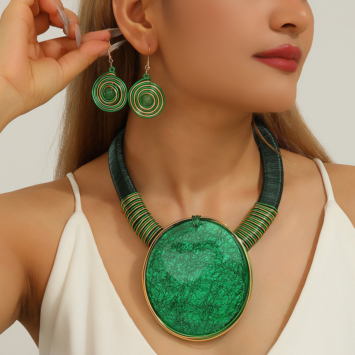 Coiled Wire Disc Necklace & Earring Set