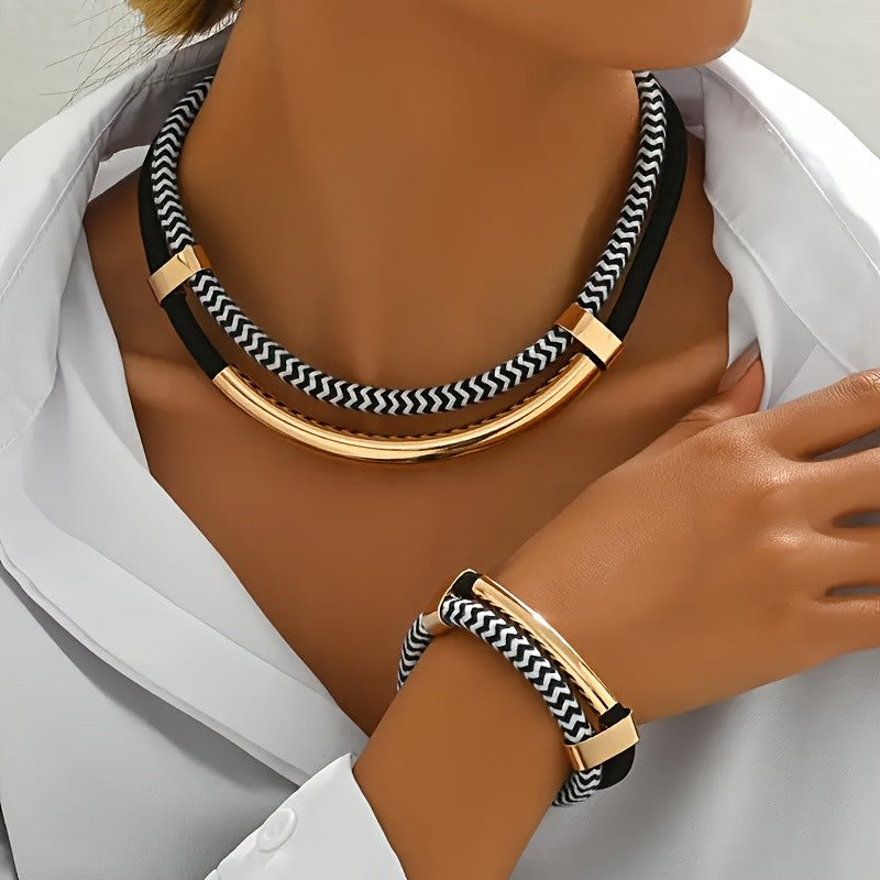 Chevron Collar Necklace & Bracelet Set