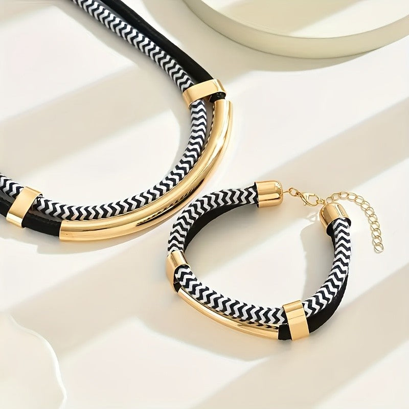 Chevron Collar Necklace & Bracelet Set