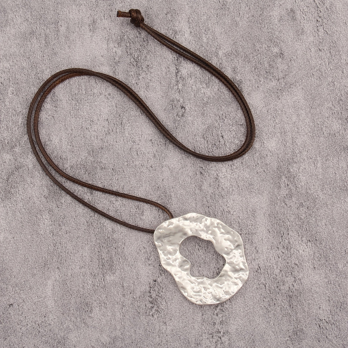 Hammered Organic Disc Cord Necklace